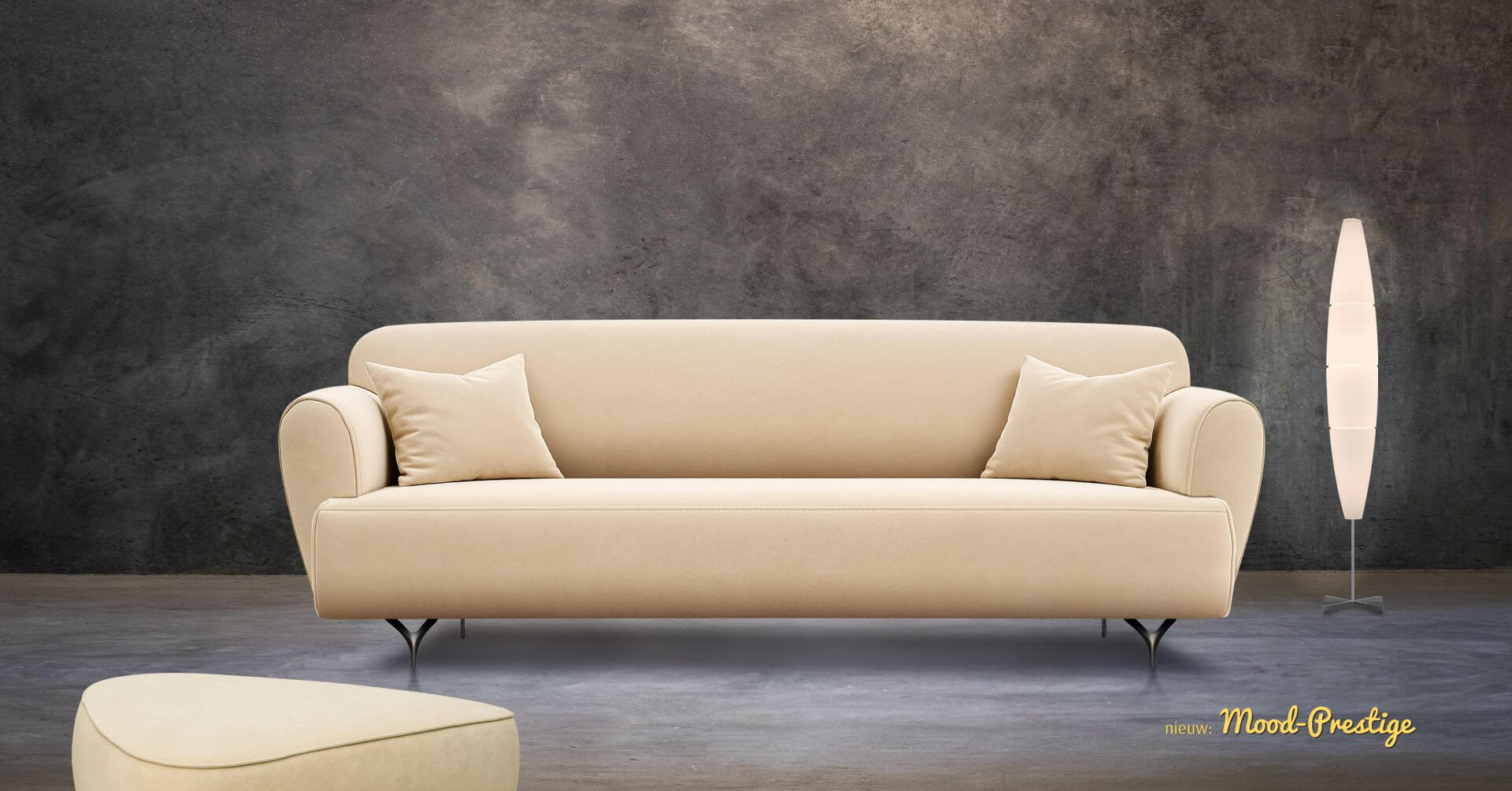 Peridadesign model Mood-prestige in zandkleurige velours 1920x1000